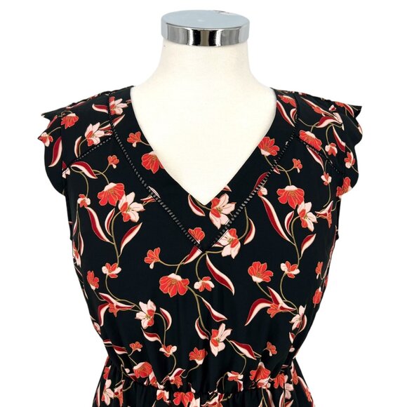 41 Hawthorn Black Floral Flutter Sleeve Cutout Back A-Line Dress Size SP NWT - Picture 2 of 8